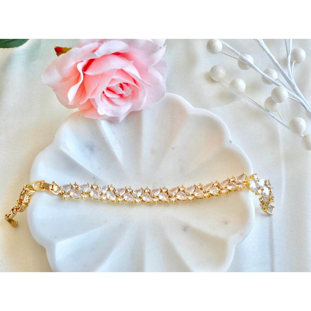 Gold Bridal CZ Bracelet – Adjustable 7–8 Inch, Elegant Wedding Jewelry